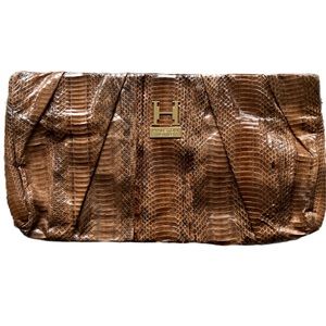 Halston Heritage Alice large brown snakeskin soft clutch
